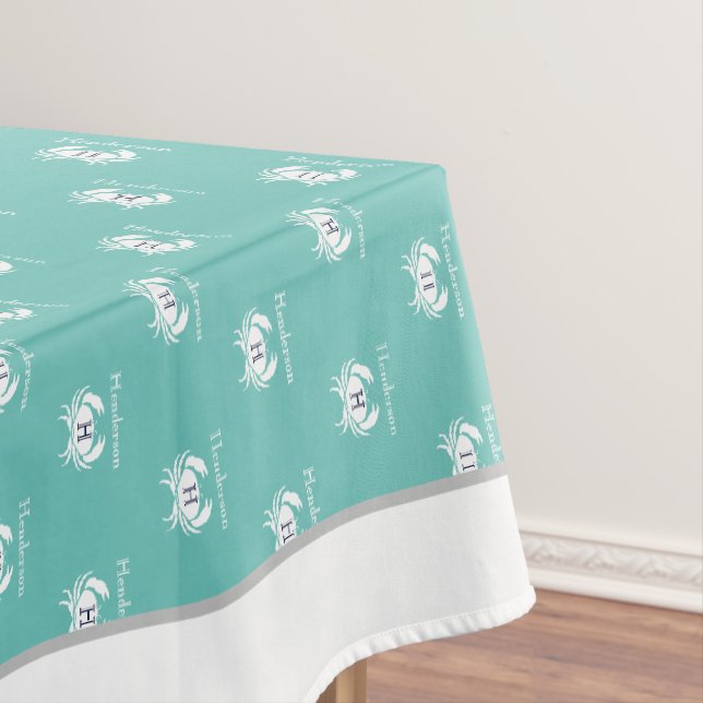 Mit Monogramm Aquamariner Blauer Weißkrebs Tischdecke (Beispiel)