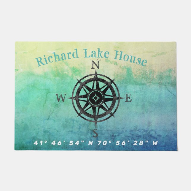Mit Monogramm Aquamariner Ombre Sea Doormat Fußmatte (Vorderseite)