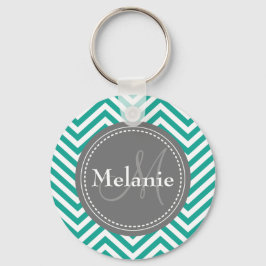Mit Monogramm Aquamarines Blau und Grau Zigzag Schlüsselanhänger