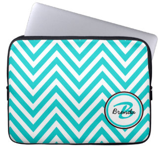 MIT MONOGRAMM AQUAMARINES BLAUES ZICKZACK MUSTER LAPTOPSCHUTZHÜLLE
