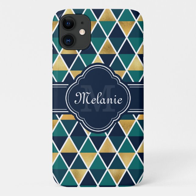 Mit Monogramm Aquamarines geometrisches Triangle-M Case-Mate iPhone Hülle (Rückseite)