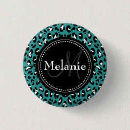 Mit Monogramm Aquamarines Schwarz-weißes Leopard-M Button