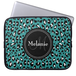 Mit Monogramm Aquamarines Schwarz-weißes Leopard-M Laptopschutzhülle