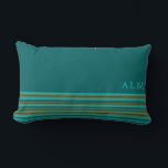 Mit Monogramm Aquamarines Türkis & Orange Streifen Lendenkissen<br><div class="desc">Das mit Monogramm Kissen zeichnet sich durch ein einfaches, horizontales Streifenmuster mit Monogramminitialen in moderner Typografie aus. Das Top verfügt über einen aquamarinen Hintergrund mit Monogramm-Initialen in stilvoller Typografie. Das untere Teil ist mit einem einfachen, horizontalen Streifen in einer trendigen Split-Farbpalette mit türkisfarbener, aquamariner und gebrannter Orange versehen. Coole türkisfarbene...</div>