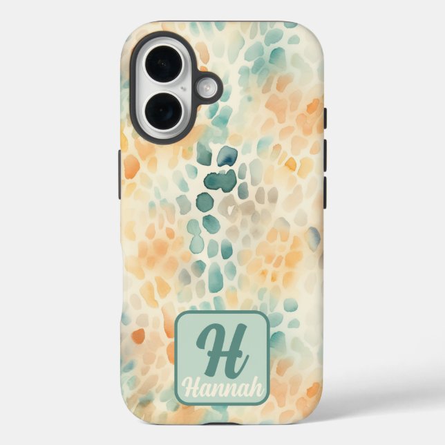 Mit Monogramm Aquarellblau iPhone 16 Hülle (Rückseite)