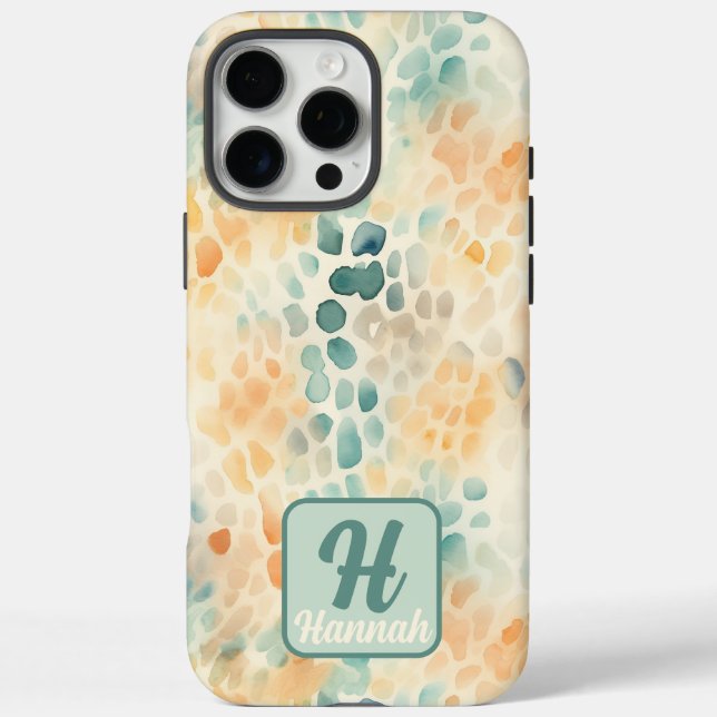 Mit Monogramm Aquarellblau iPhone 16 Pro Max Hülle (Rückseite)