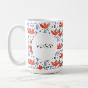 Mit Monogramm Aquarellblume in Rot und Blau Kaffeetasse