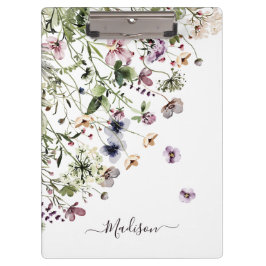 Mit Monogramm Aquarellfarben Lila Wildblumen Klemmbrett