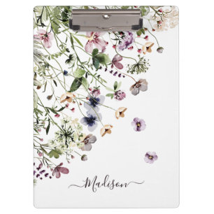 Mit Monogramm Aquarellfarben Lila Wildblumen Klemmbrett