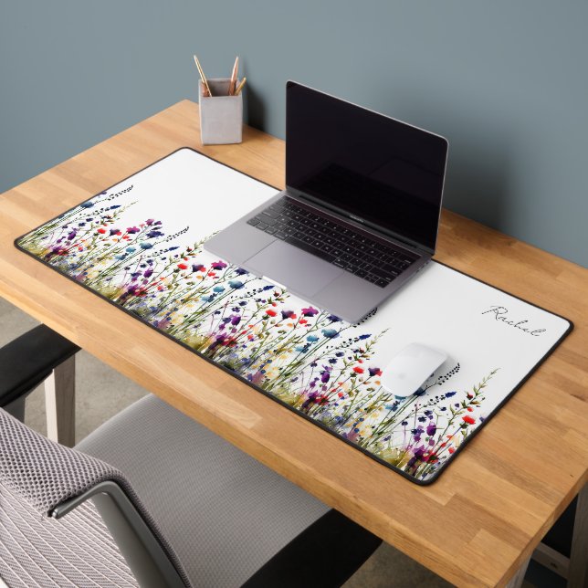 Mit Monogramm Aquarellfarben-Wildblumen Schreibtischunterlage (Büro 2)