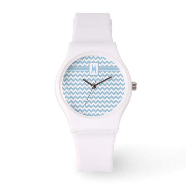 Mit Monogramm Armbanduhr: Blaue und weiße Chevrone Armbanduhr (Vorderseite)
