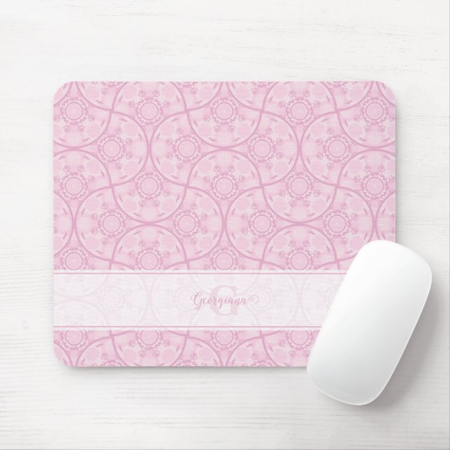 Mit Monogramm Art Deco Fans Preppy in Pink Mandala Mousepad (Mit Mouse)