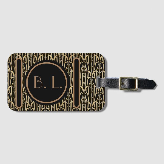 Mit Monogramm Art Deco Gepäckmarke Gepäckanhänger (Vorderseite (Horizontal))