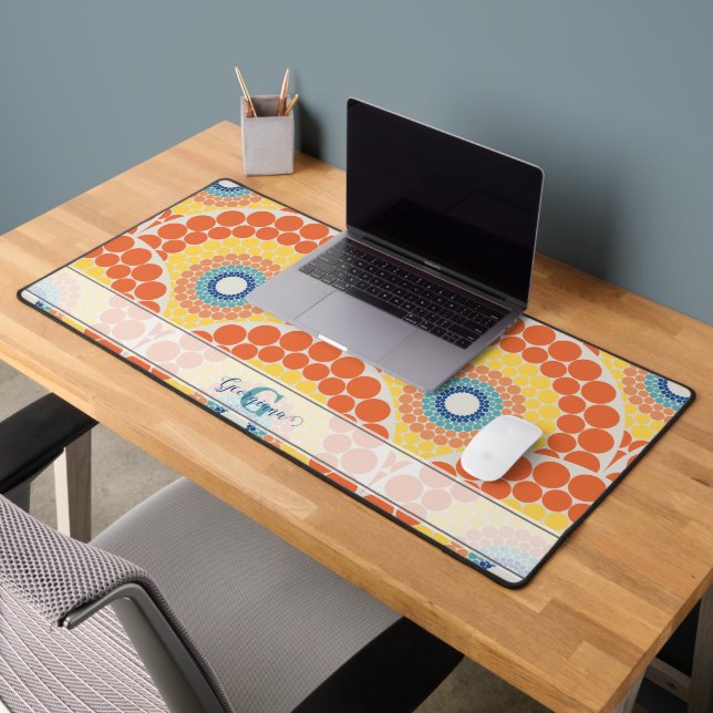 Mit Monogramm Art Deco Sommer Radiant Mandala Schreibtischunterlage (Büro 2)