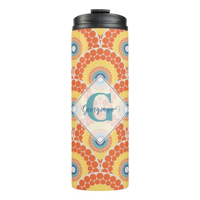 Mit Monogramm Art Deco Sommer Radiant Mandala Thermosbecher (Vorderseite)