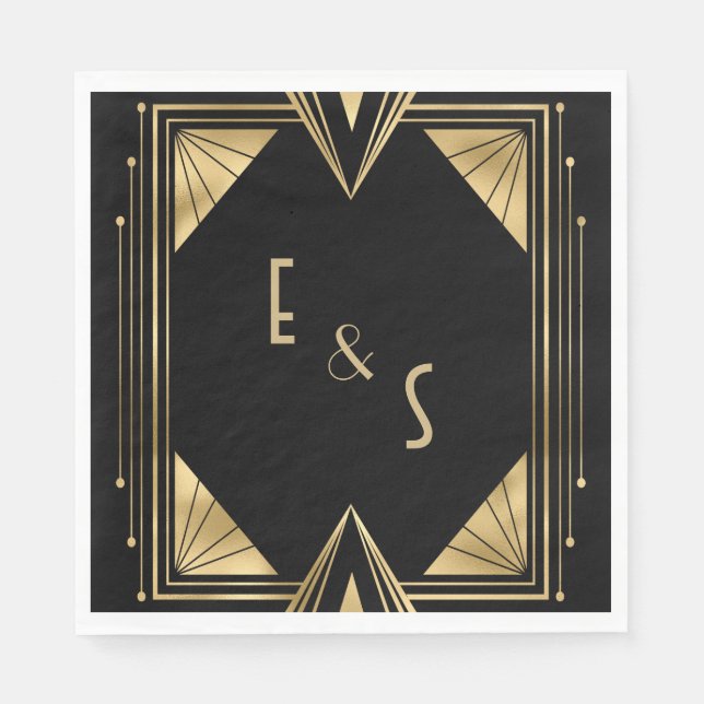Mit Monogramm Art Deko Wedding Party Serviette (Vorderseite)