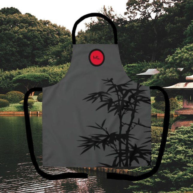 Mit Monogramm asiatische Schürze Schwarz-Graurot (Von Creator hochgeladen)