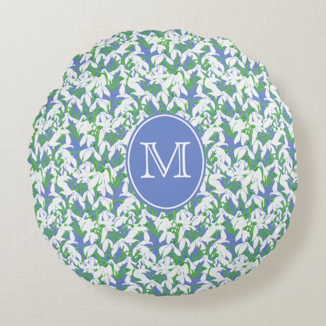 Mit Monogramm auf Powder Blue Rundes Kissen (Vorderseite)