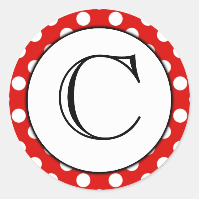 Mit Monogramm Aufkleber für Rot und Weiß Polka Dot (Vorderseite)