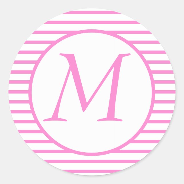 Mit Monogramm Aufkleber mit rosa Streifen (Vorderseite)