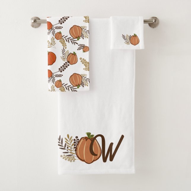 Mit Monogramm Autumn Pumpkin Patch Badhandtuch Set (Insitu)