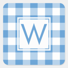 Mit Monogramm Baby Blue Gingham Kariertes Muster Quadratischer Aufkleber