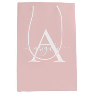 Mit Monogramm Baby Pink   Minimalistisches Elegant Mittlere Geschenktüte
