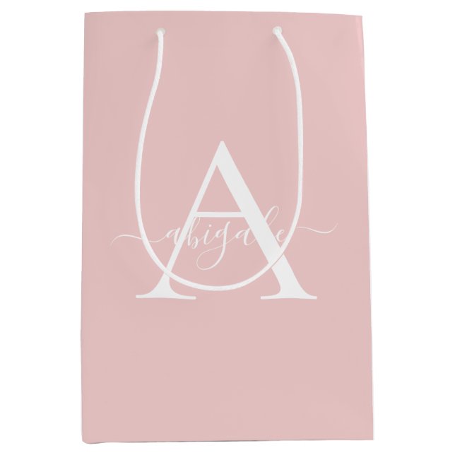Mit Monogramm Baby Pink | Minimalistisches Elegant Mittlere Geschenktüte (Vorderseite)