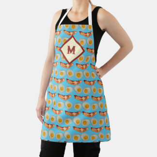 Mit Monogramm Bacon + Eier Lächeln Muster Gag Gesc Schürze