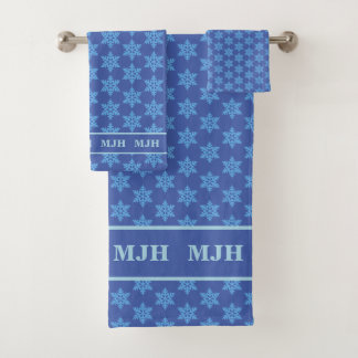 Mit Monogramm Badetuch Set - Blaue Schneeflocken