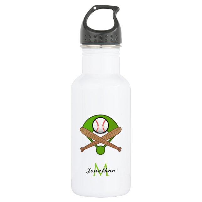 Mit Monogramm Baseball Design Player Coin Name Bal Edelstahlflasche (Vorderseite)