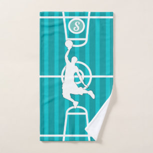 Mit Monogramm Basketballspieler am Green Blue Cour Handtuch
