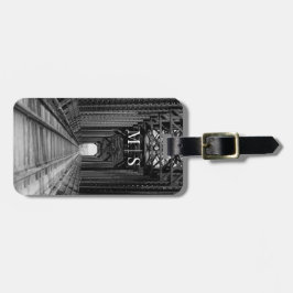 Mit Monogramm Baumbrücke in Schwarz-Weiß Gepäckanhänger
