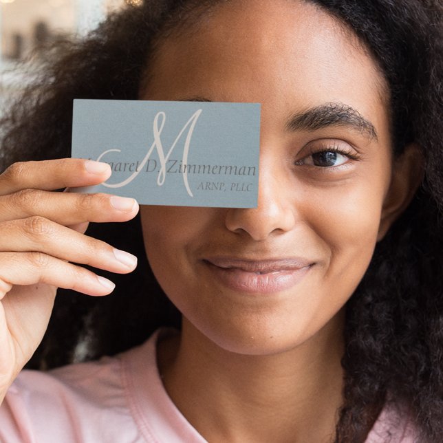 Mit Monogramm Beruflich, Linen Sky Blue Visitenkarte (Von Creator hochgeladen)