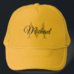 Mit Monogramm Bezeichnung für Frauen für Männer Un Truckerkappe<br><div class="desc">Mit Monogramm Name für Women for Men Template Unisex Elegant Trendy Yellow Trucker Hut.</div>