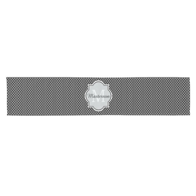 Mit Monogramm Bezeichnung für moderne Schwarzweiß- Kurzer Tischläufer (Horizontal)