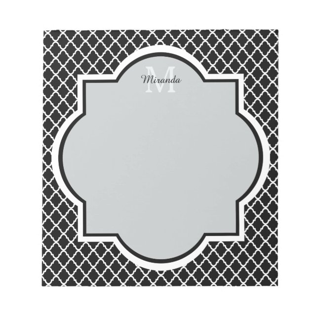 Mit Monogramm Bezeichnung für moderne Schwarzweiß- Notizblock (Vorderseite)