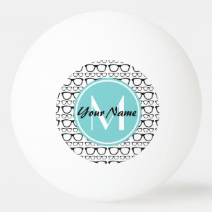 Mit Monogramm Black Glasses Aqua Personalisierter Tischtennisball