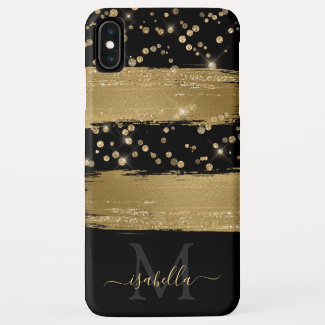 Mit Monogramm Black-Gold-Script Case-Mate iPhone Hülle (Rückseite)
