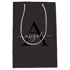 Mit Monogramm Black Iron Gray | Minimal Elegant Mittlere Geschenktüte