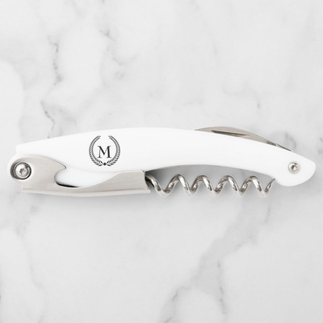 Mit Monogramm Black Laurel Wreath Kellnermesser (Vorderseite)