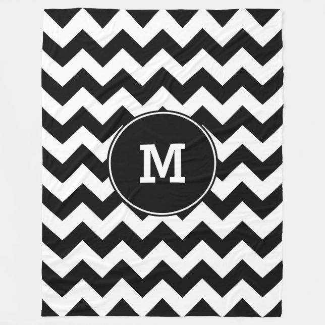Mit Monogramm Black Zigzag Muster Fleecedecke (Vorderseite)