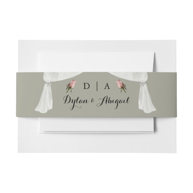 Mit Monogramm Blatt mit/Rose Hochzeitsbauchband Einladungsbanderole (Vorderseite Beispiel)