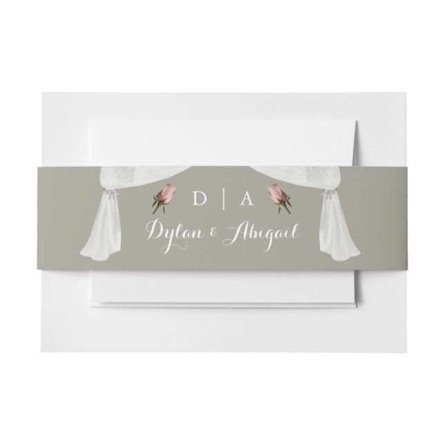 Mit Monogramm Blatt mit/Rose Hochzeitsbauchband Einladungsbanderole (Vorderseite Beispiel)