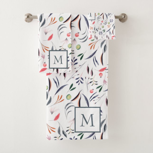 Mit Monogramm Blätter und Federn Badhandtuch Set (Insitu)