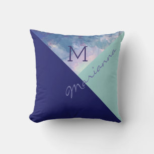 mit Monogramm Blau Kissen Für Draußen