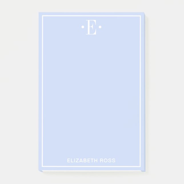 Mit Monogramm Blau Post-it Klebezettel (Vorderseite)