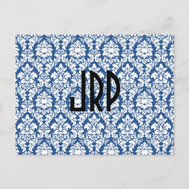 Mit Monogramm & blau Postkarte (Vorderseite)