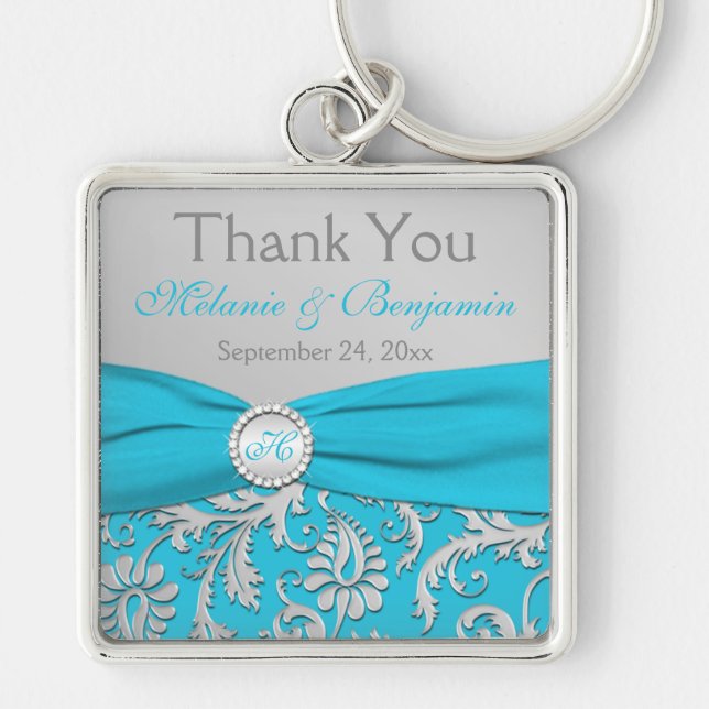 Mit Monogramm Blau, Silver Gastgeschenk Hochzeit S Schlüsselanhänger (Vorne)