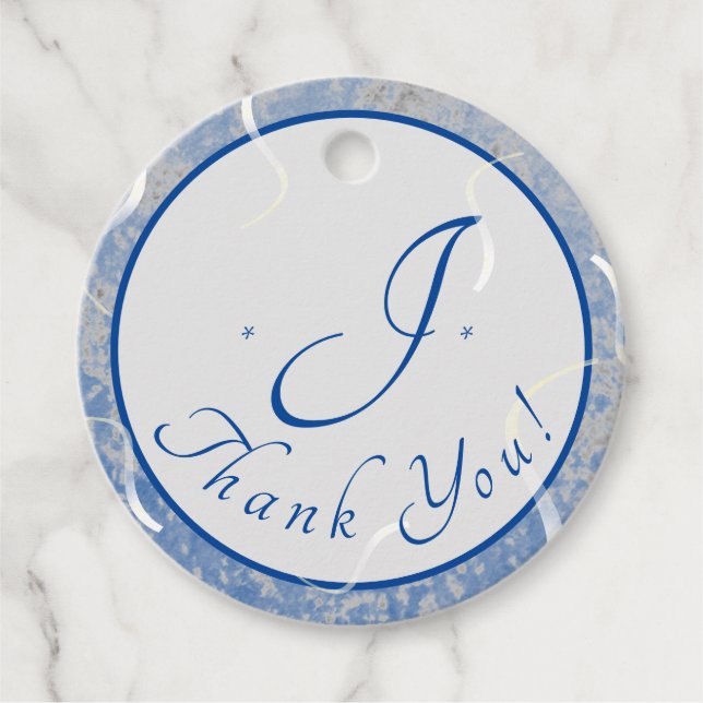 Mit Monogramm Blau und Graumarmor Geschenkanhänger (Vorderseite)